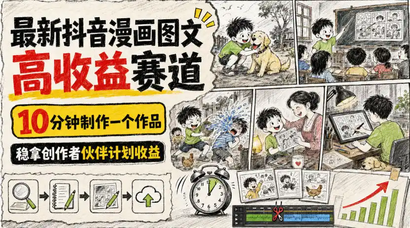 最新抖音漫画图文高收益赛道,10分钟制作一个作品,稳拿创作者伙伴计划收益-小行网创